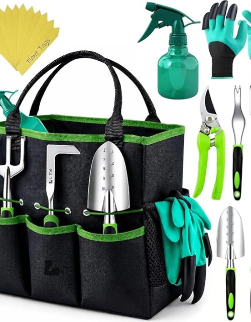 GROWIT Heavy Duty Gardening Tools - Gardening Gifts for Women, Men, Mom, Dad - Durable, Ergonomic Garden Tools Set