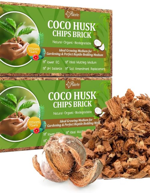 Riare 2 Pack Coco Chips Substrate for Plants- 2.2lb 100% Organic Coconut Husk Brick with Low EC and pH Balanced, High Expansion Coconut Substrate Coco Husk Mulch for Garden Flowers, Herbs, Planting